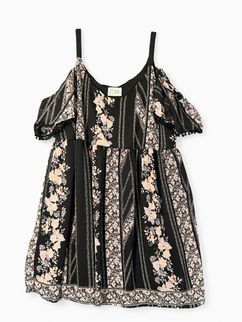 Boho Cold Shoulder Dress 3X Plus Floral Flowy Babydoll Short Sleeve Black Pink
